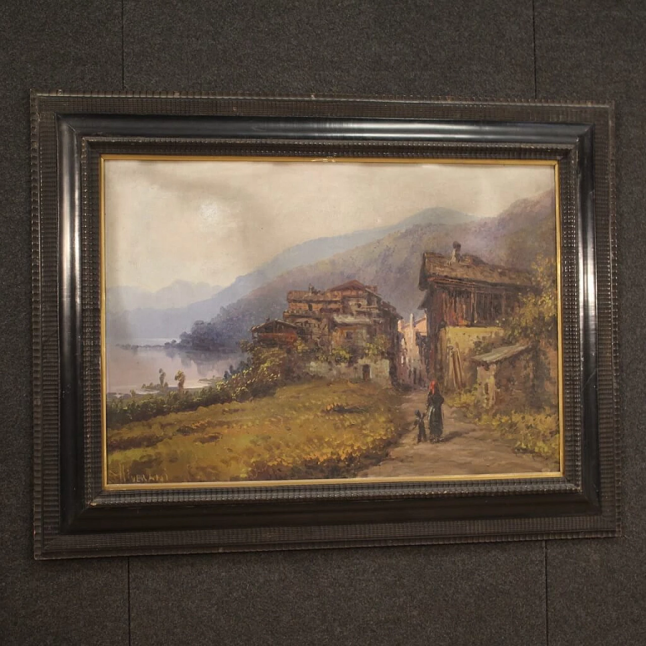 Romolo Liverani, landscape with figures, oil painting on panel, second half of the 19th century 1359263