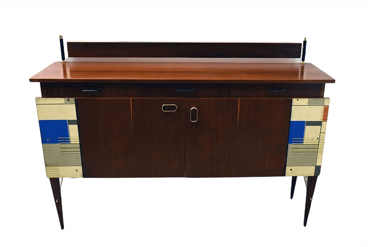 Decorative sideboard with internal light in rosewood, brass and plexiglass by Società Compensati Curvati, 50s 1359266