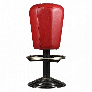 Stool in cast iron, steel and leatherette, 70s