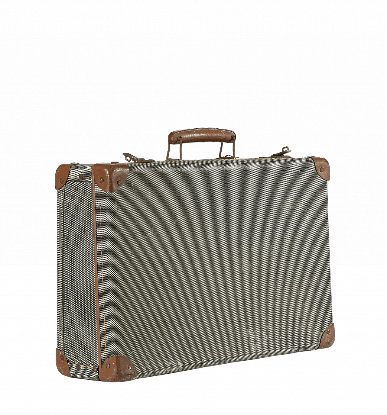 Checkered suitcase in rigid cardboard and leatherette, 50s 1359282