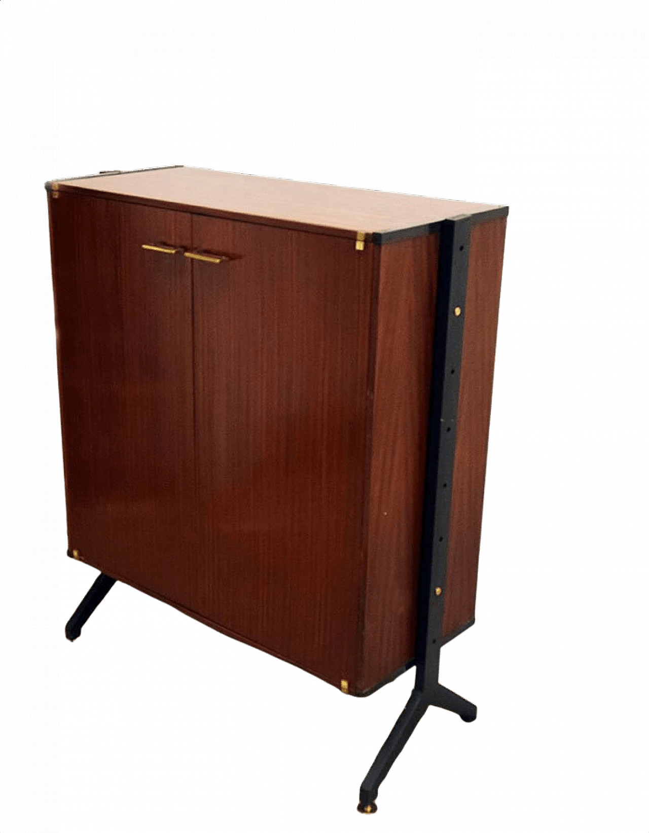 Mobiletto in legno, ottone e metallo verniciato di RB Italy, anni '60 1359315