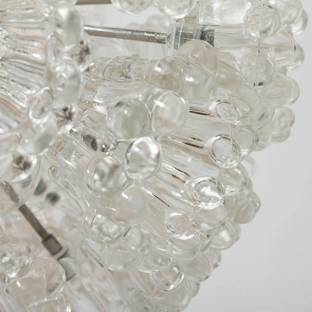 Lampadario Sputnik in stile Venini con fiori in vetro di Murano e metallo cromato, anni '70 1360270