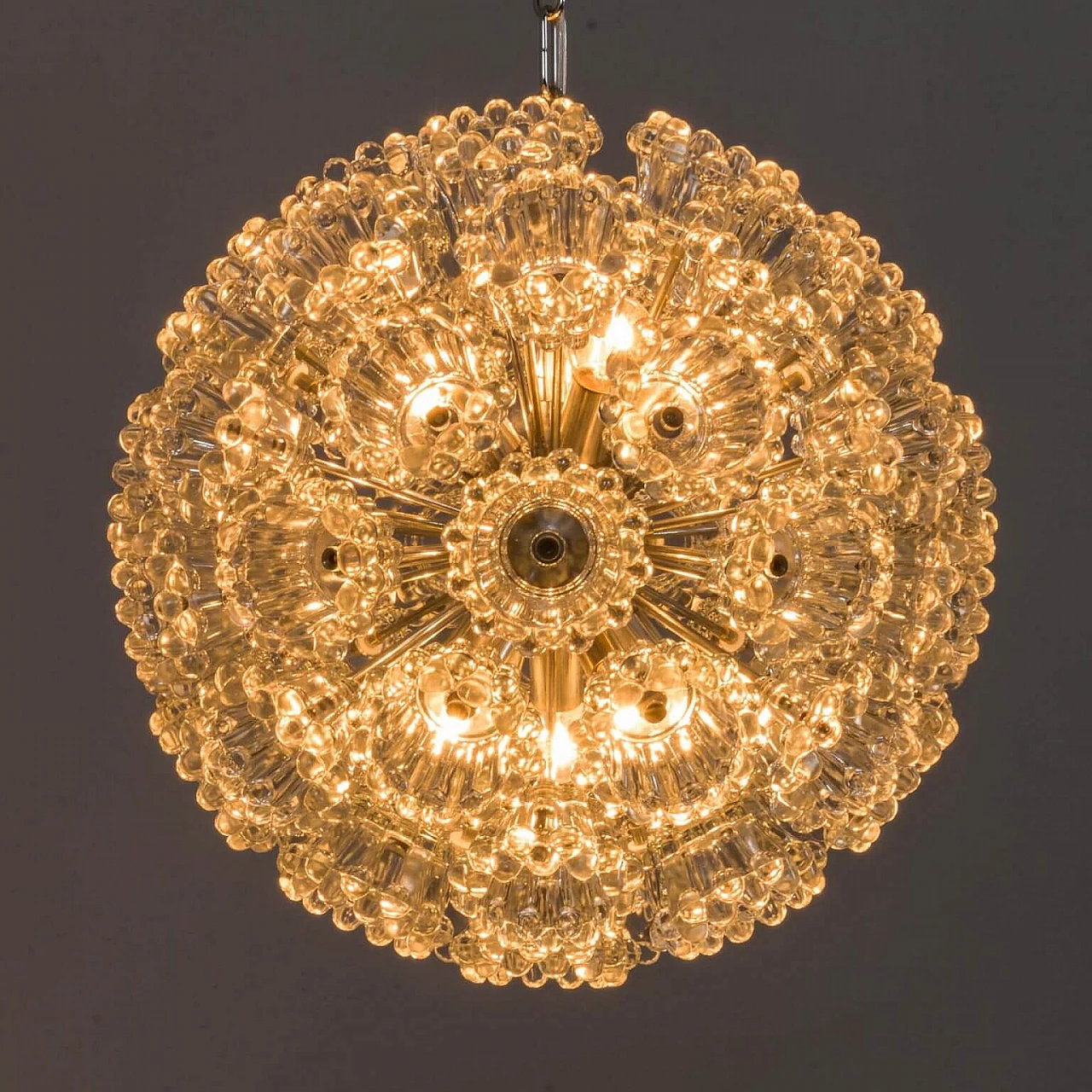 Lampadario Sputnik in stile Venini con fiori in vetro di Murano e metallo cromato, anni '70 1360273
