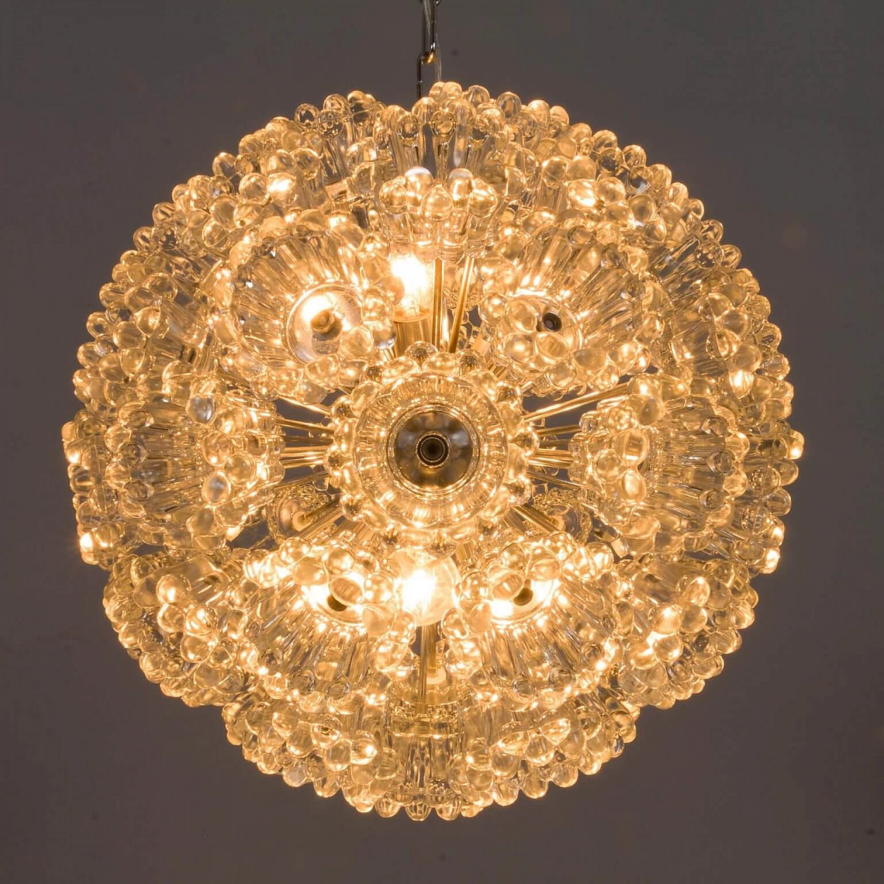 Lampadario Sputnik in stile Venini con fiori in vetro di Murano e metallo cromato, anni '70 1360274