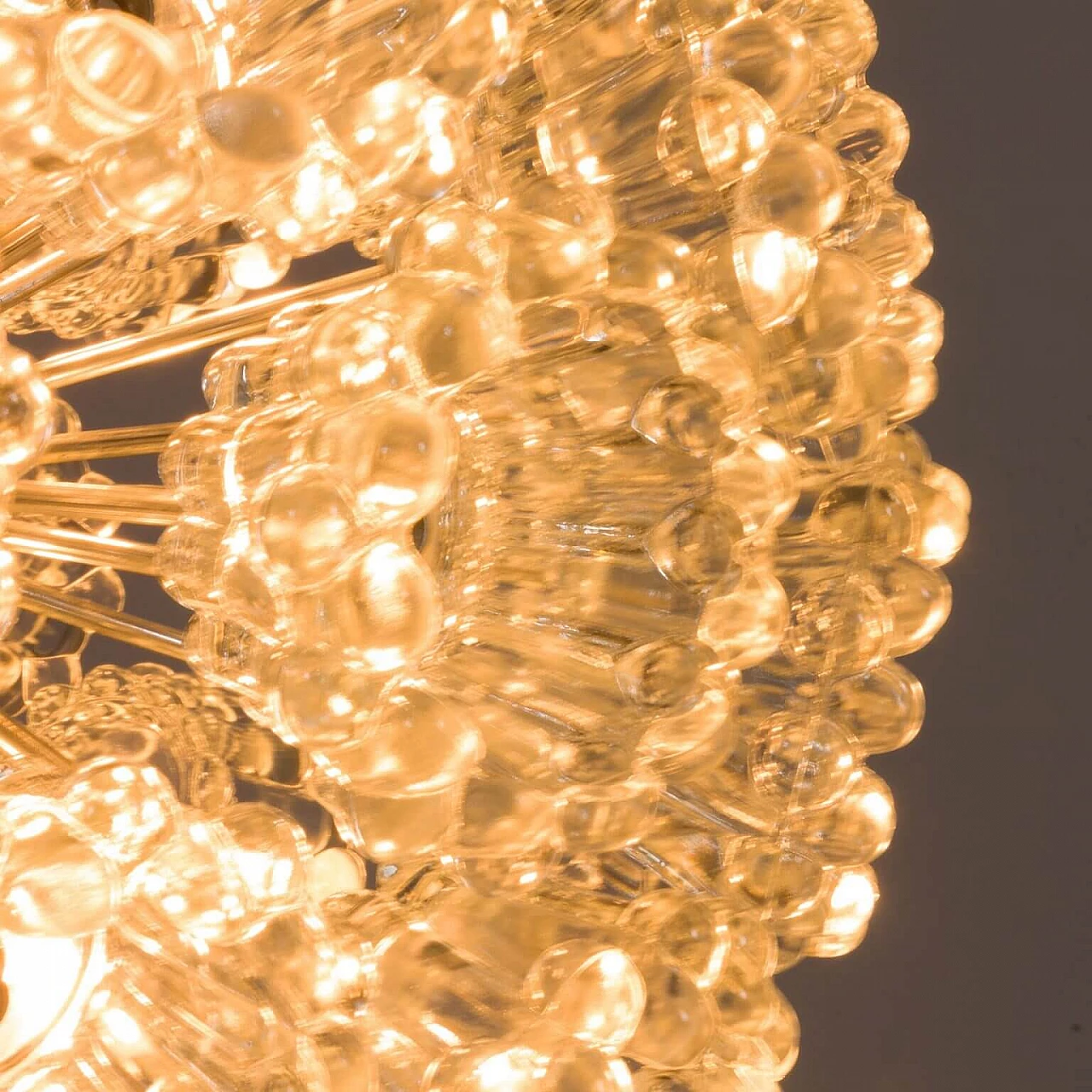 Lampadario Sputnik in stile Venini con fiori in vetro di Murano e metallo cromato, anni '70 1360276