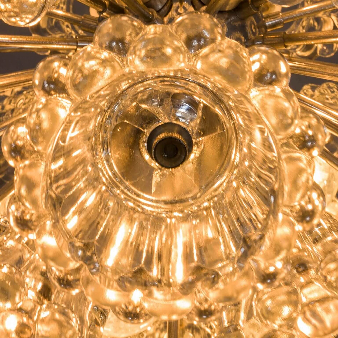 Lampadario Sputnik in stile Venini con fiori in vetro di Murano e metallo cromato, anni '70 1360278