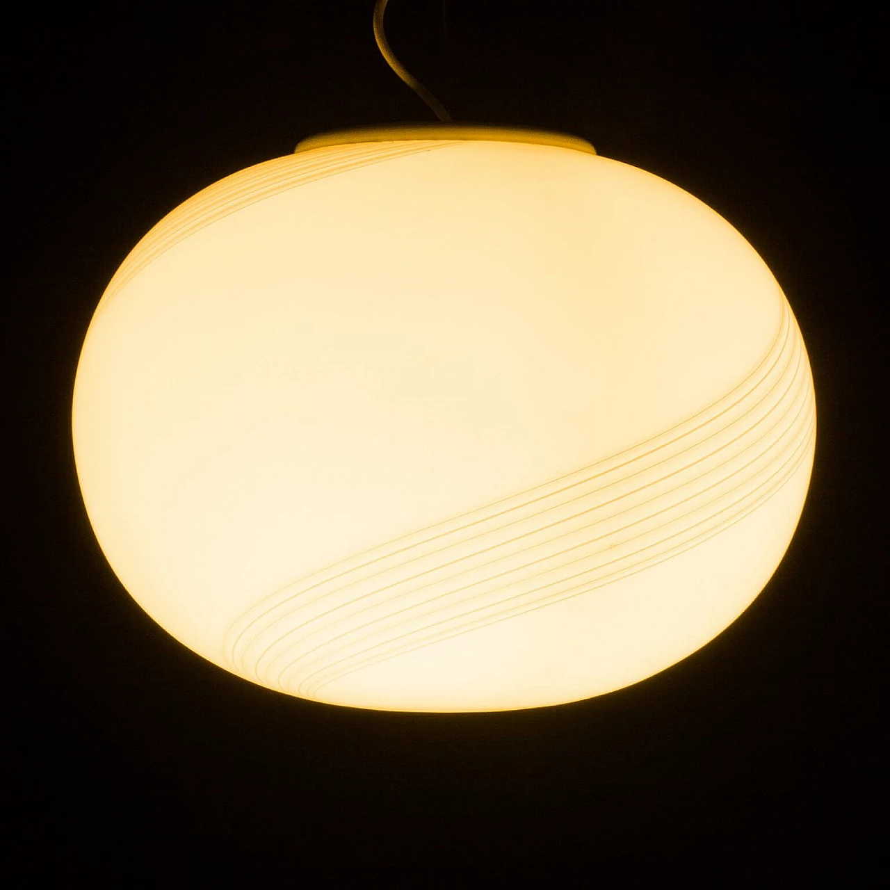 Lampada a sospensione a sfera in stile Venini in vetro di Murano e acciaio, anni '70 1360440