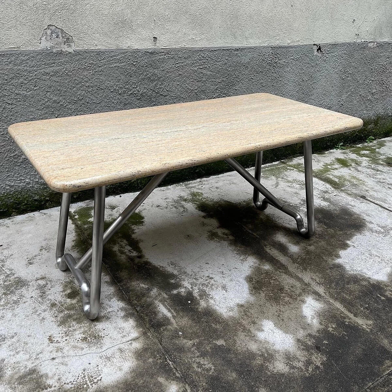 Table in tubular steel and marble, 70s 1360484