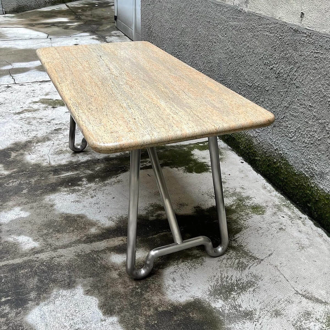 Table in tubular steel and marble, 70s 1360486
