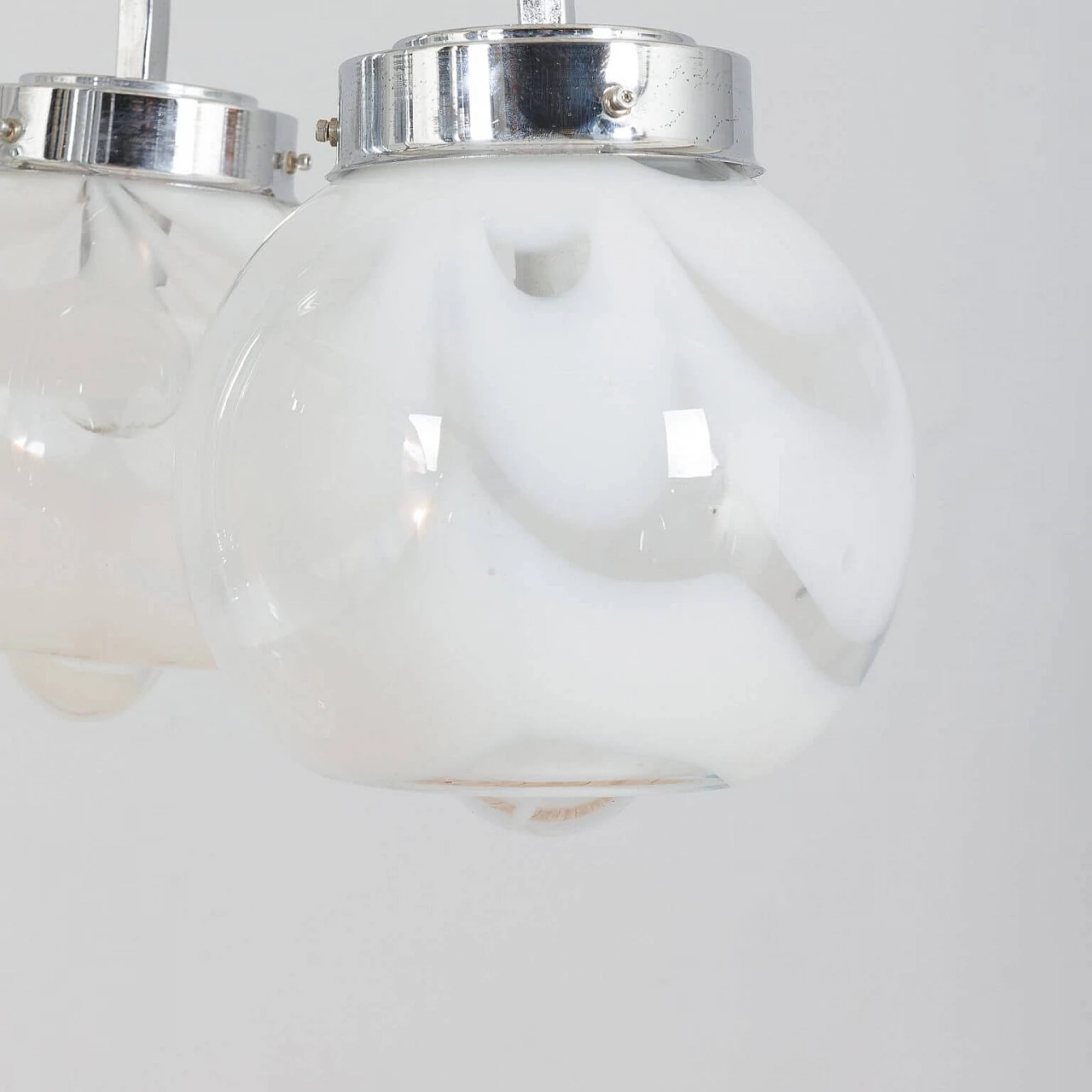 Chandelier in the style of Mazzega in two color Murano glass shades and chrome-plated steel, 70s 1360502