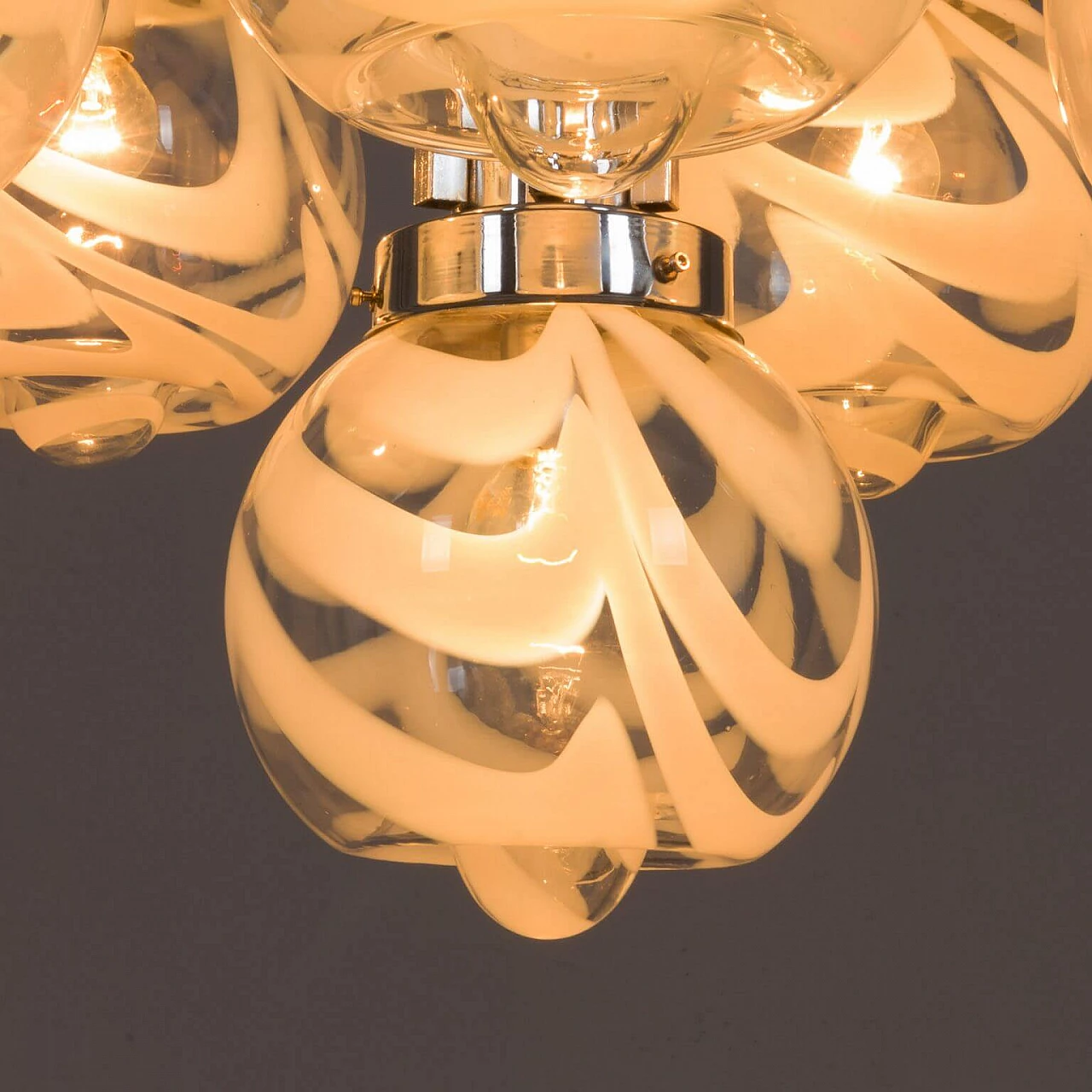 Chandelier in the style of Mazzega in two color Murano glass shades and chrome-plated steel, 70s 1360507