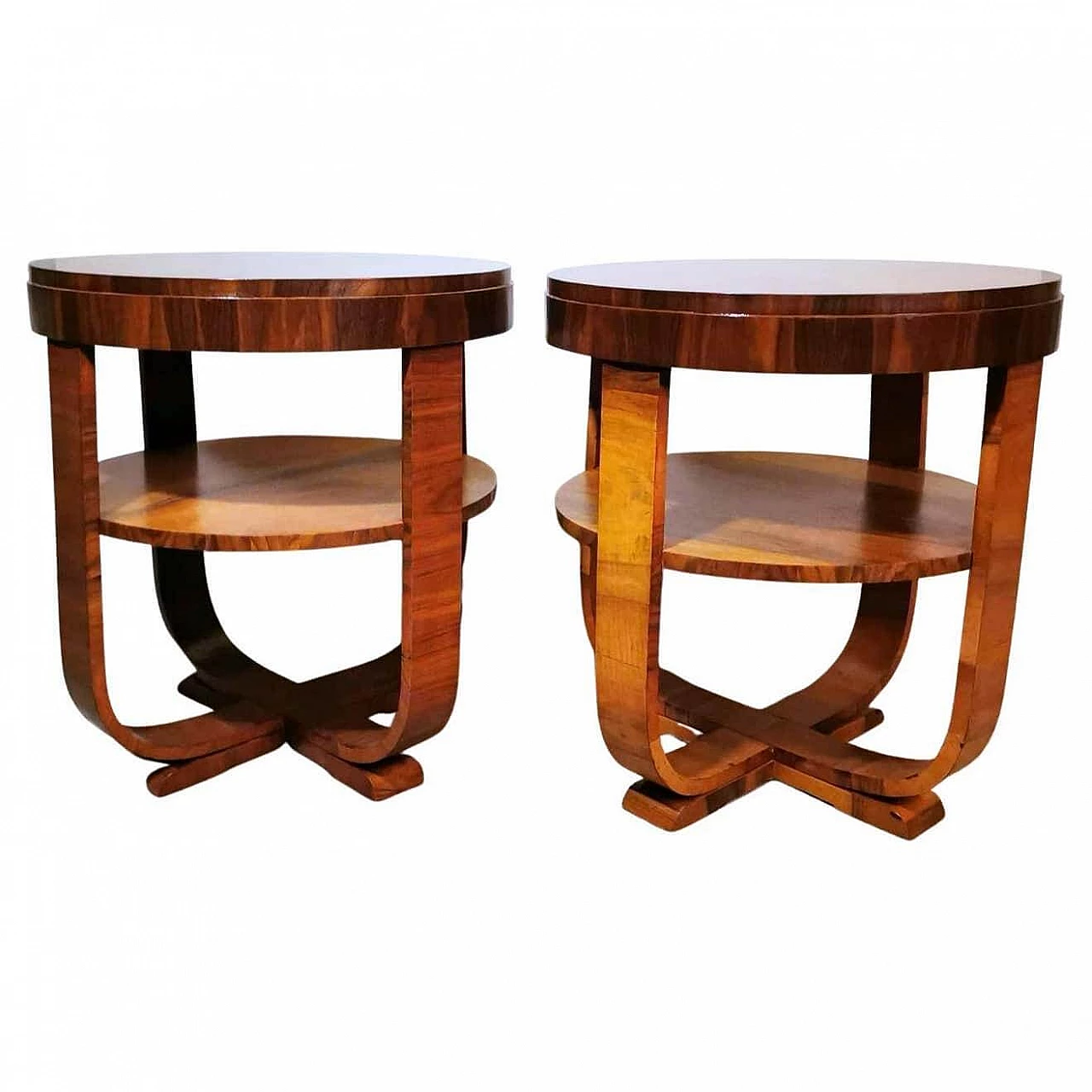 Pair of Art Deco coffee tables in walnut, 30s 1360541