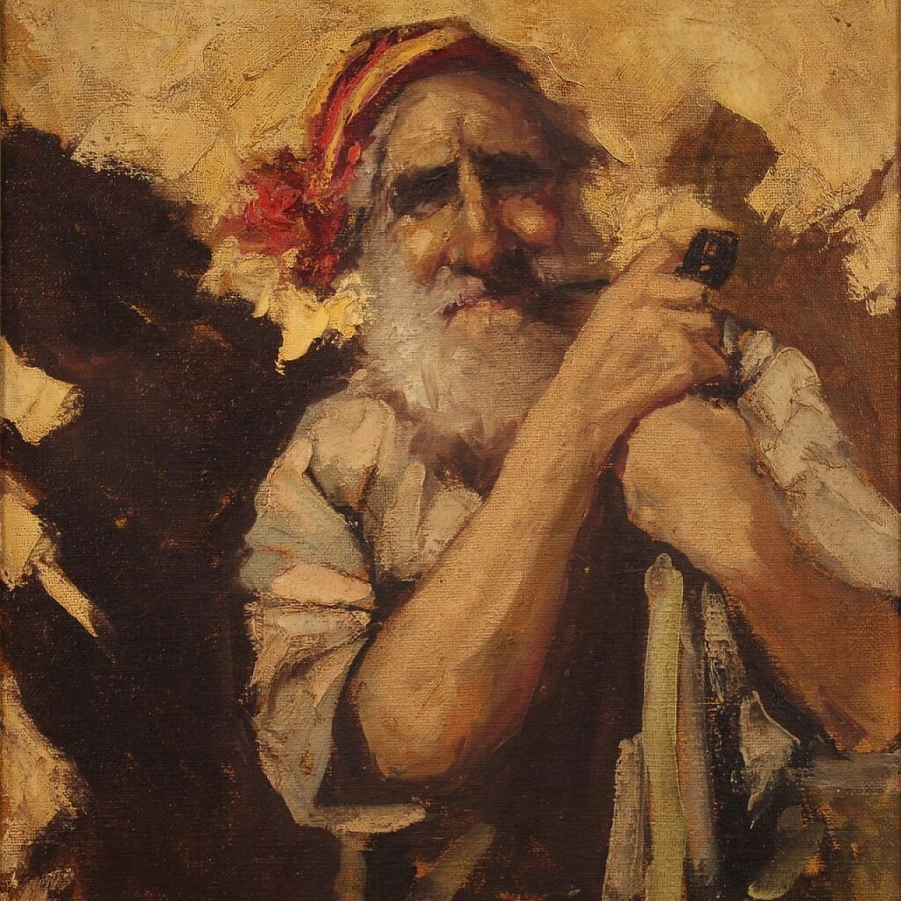 Portrait of a mountaineer, oil painting on canvas 1360624