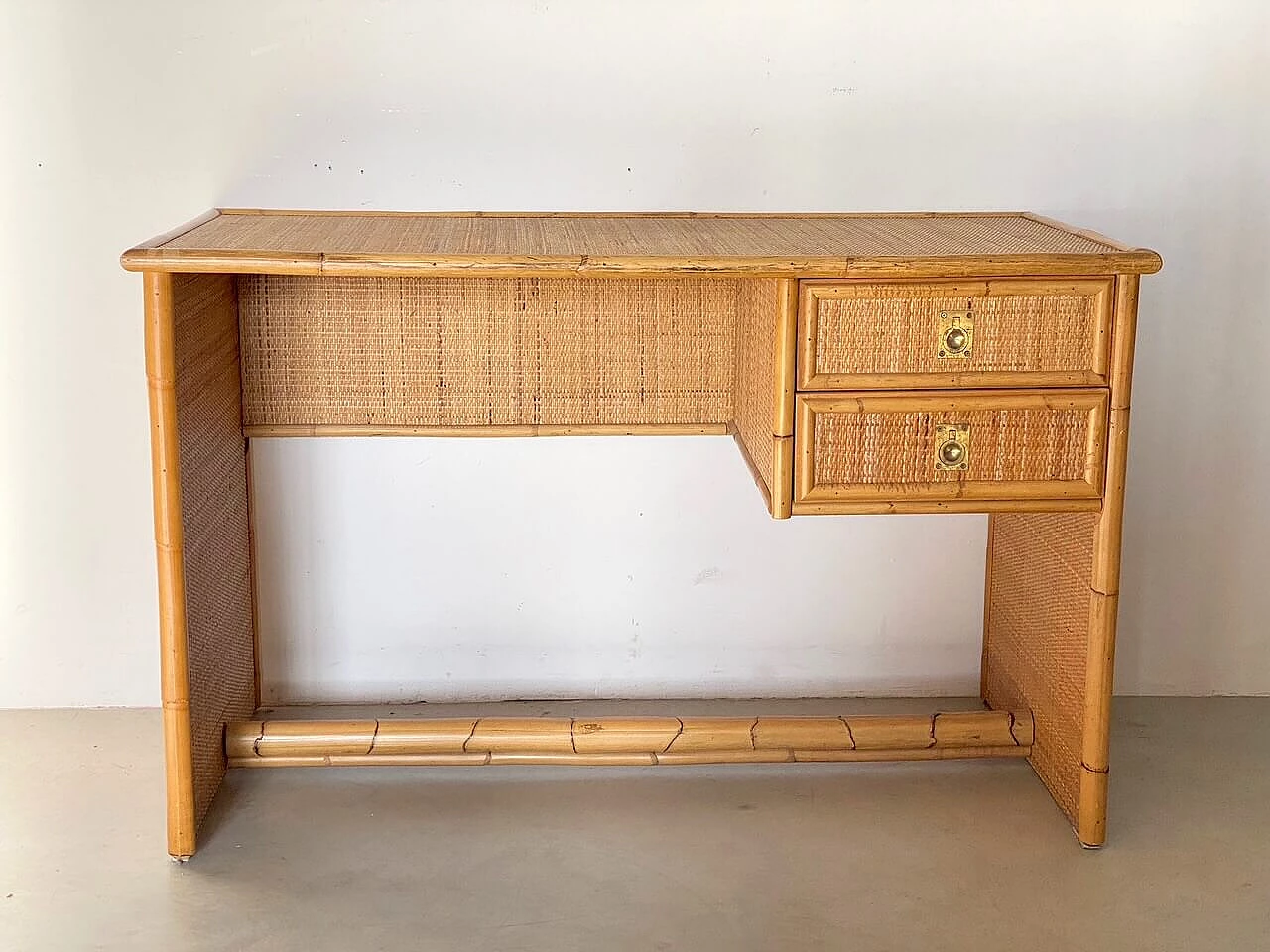 Scrivania in bambù e vimini di Dal Vera, anni '70 1360690