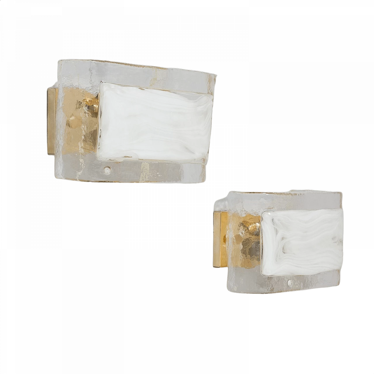 Coppia di appliques in vetro di Murano lattimo e metallo dorato di La Murrina, anni '80 1360699