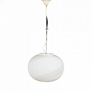 Sphere pendant lamp in the style of Venini in Murano glass and steel, 70s