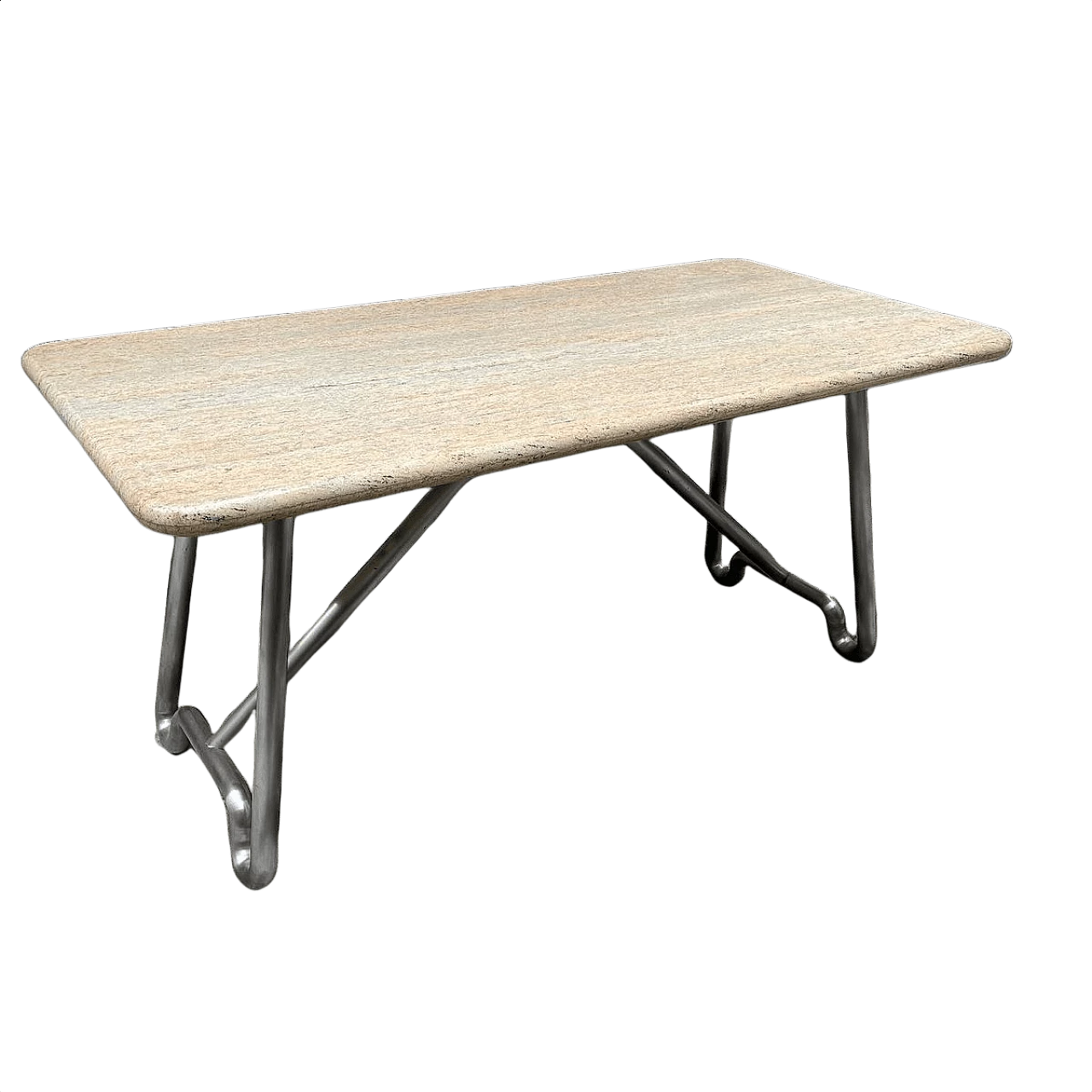 Table in tubular steel and marble, 70s 1360728