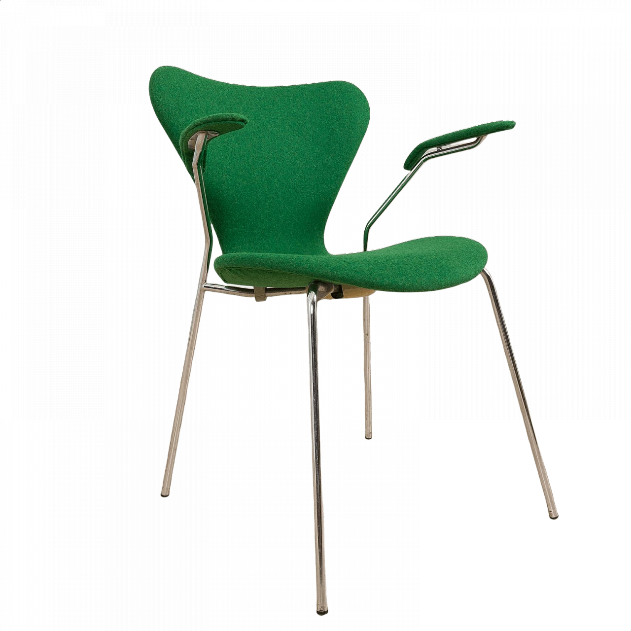 Sedia Serie 7 3207 con braccioli in imbottitura di lana e metallo di Arne Jacobsen per Fritz Hansen, anni '80 1360790