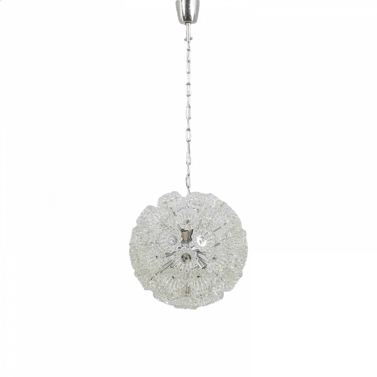 Sputnik chandelier in Venini style with flowers in Murano glass and chromed metal, 70s 1360791