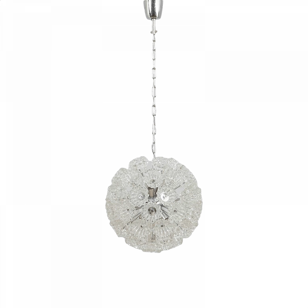 Lampadario Sputnik in stile Venini con fiori in vetro di Murano e metallo cromato, anni '70 1360791