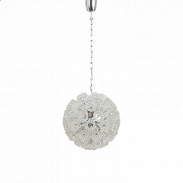 Sputnik chandelier in Venini style with flowers in Murano glass and chromed metal, 70s
