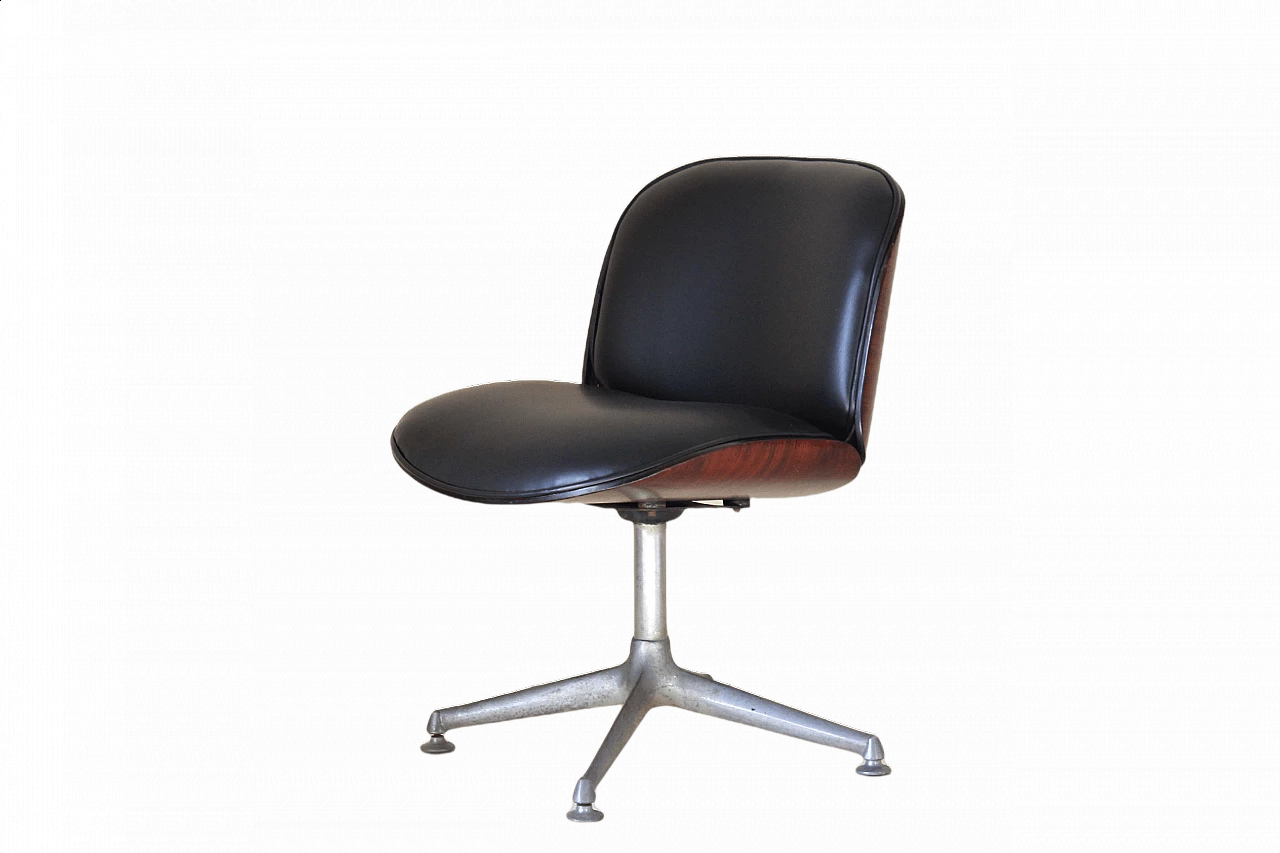 Poltrona in pelle e palissandro di Ico Parisi per MIM Roma, anni '70 1360821