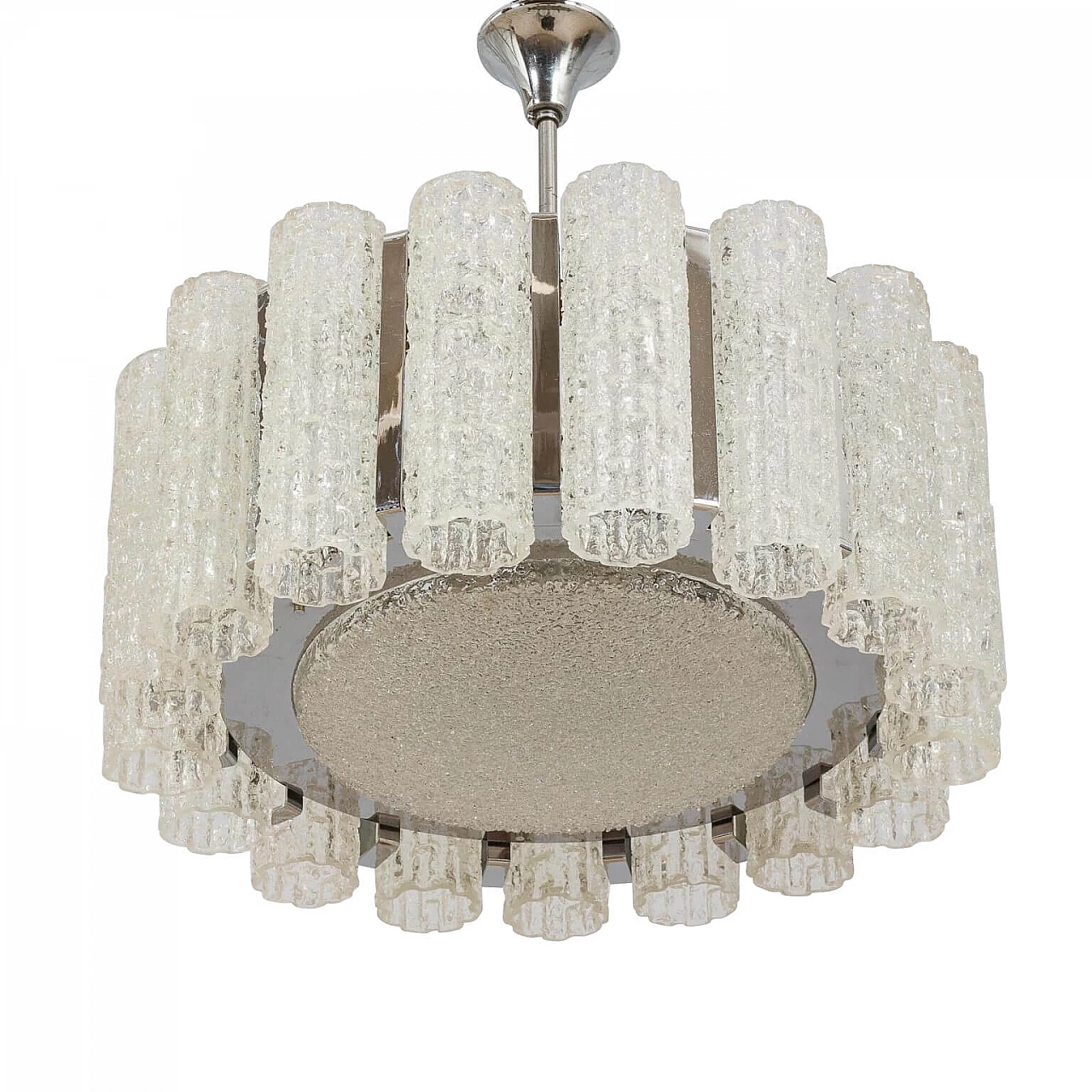 Chandelier in Murano glass and chrome-plated steel with 17 frosted glass shades by Barovier and Toso, 70s 1360822