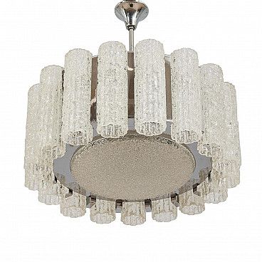 Chandelier in Murano glass and chrome-plated steel with 17 frosted glass shades by Barovier and Toso, 70s