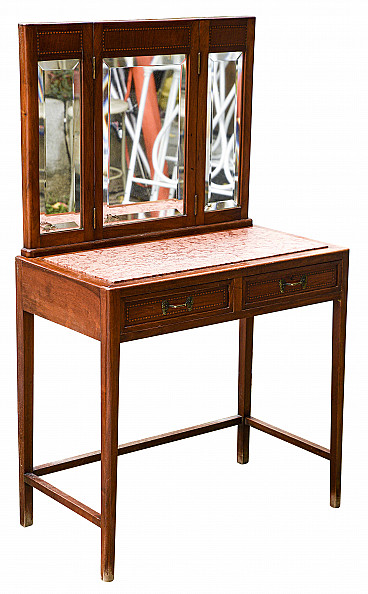 Dressing table with mobile mirror in wood with marble top