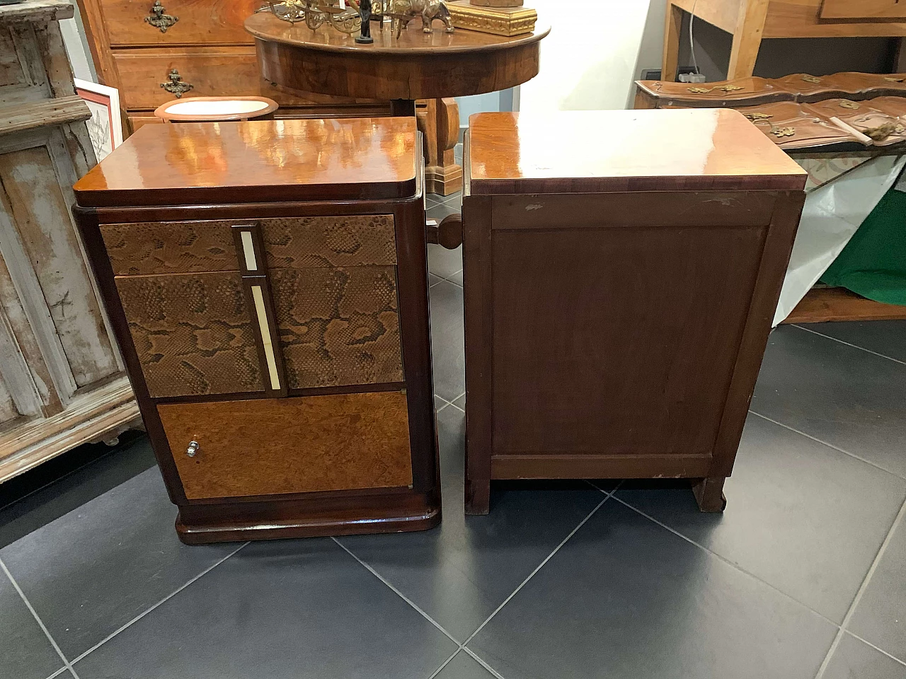 Pair of French Art Deco nightstands with python leather, 1930s 1360843