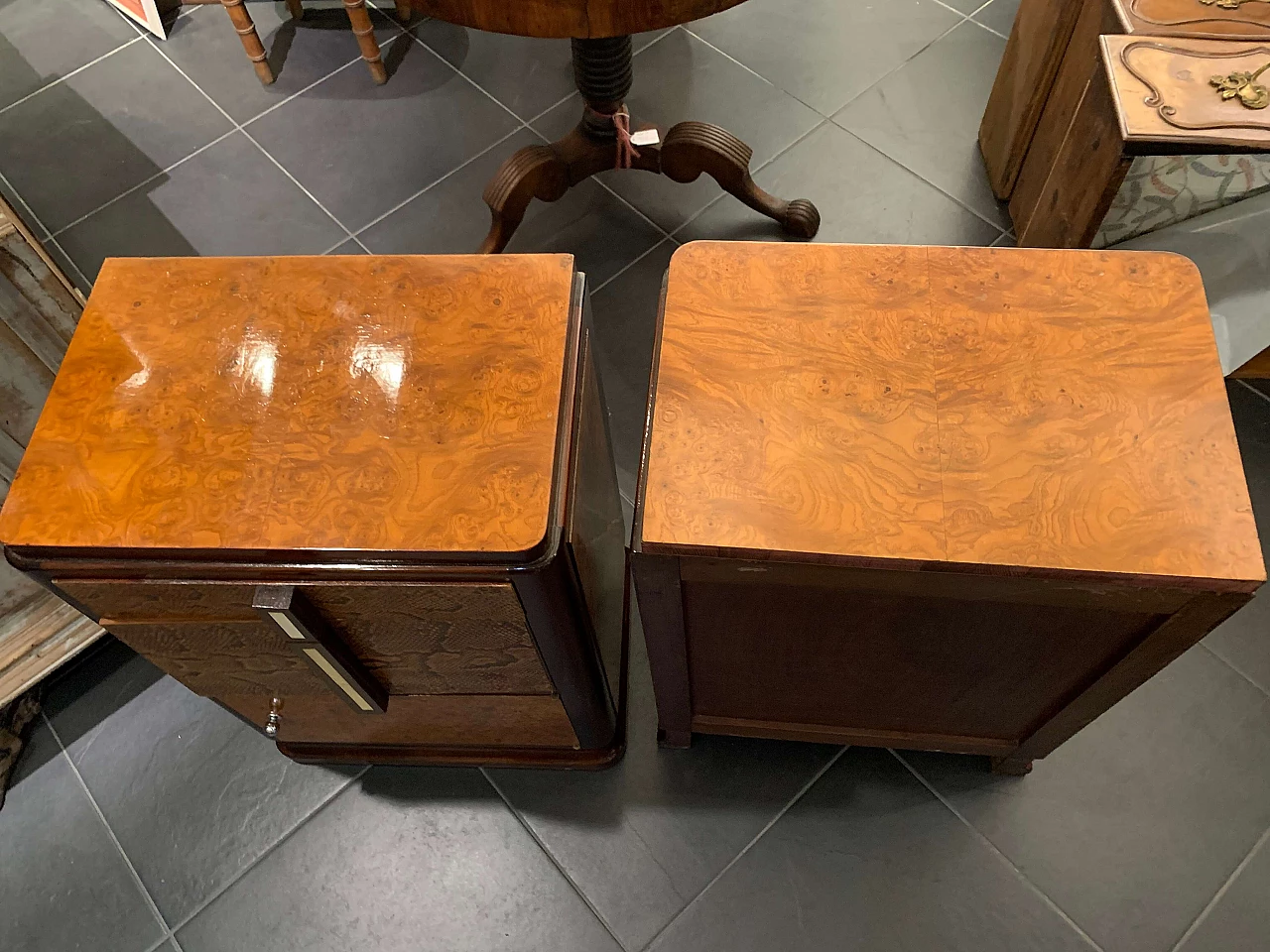 Pair of French Art Deco nightstands with python leather, 1930s 1360844