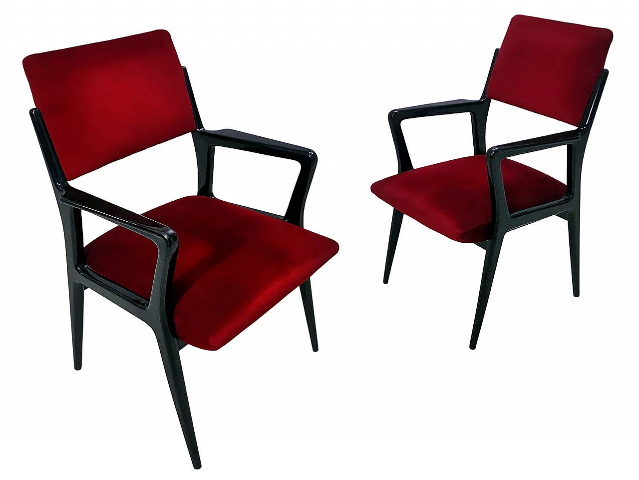 Pair of red velvet armchairs, 1950s 1361188