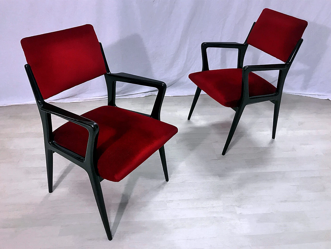 Pair of red velvet armchairs, 1950s 1361189