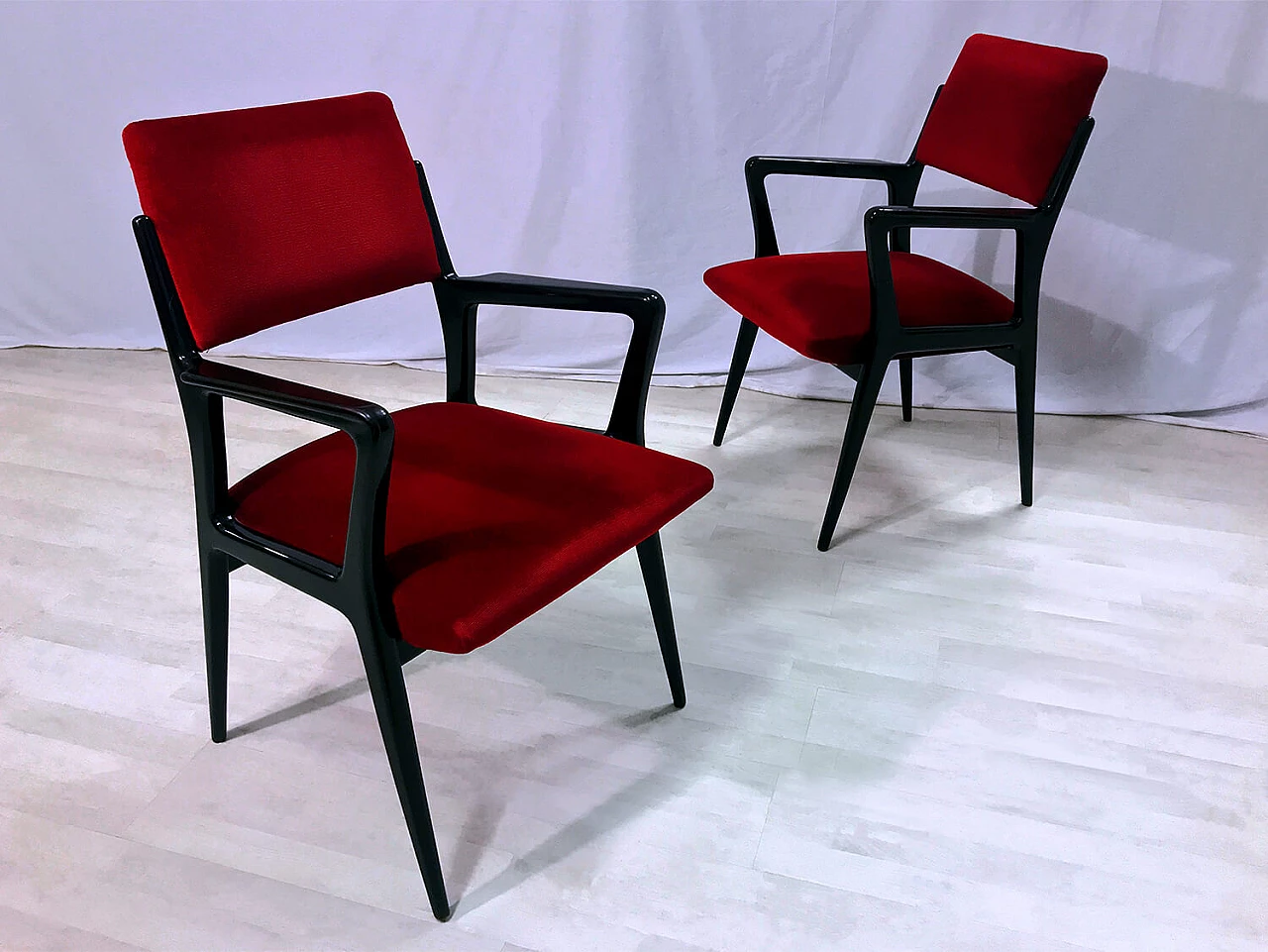 Pair of red velvet armchairs, 1950s 1361190