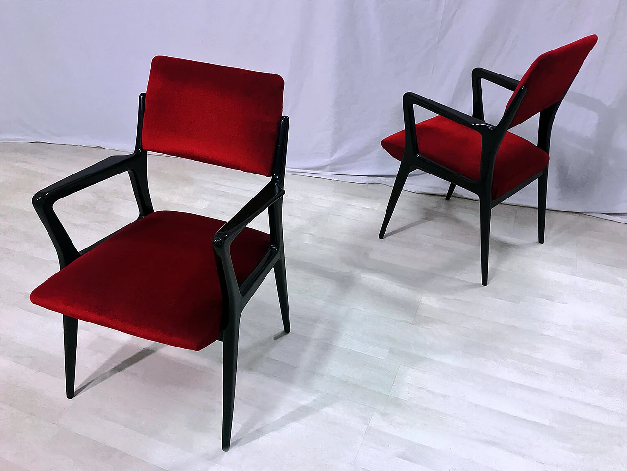 Pair of red velvet armchairs, 1950s 1361191