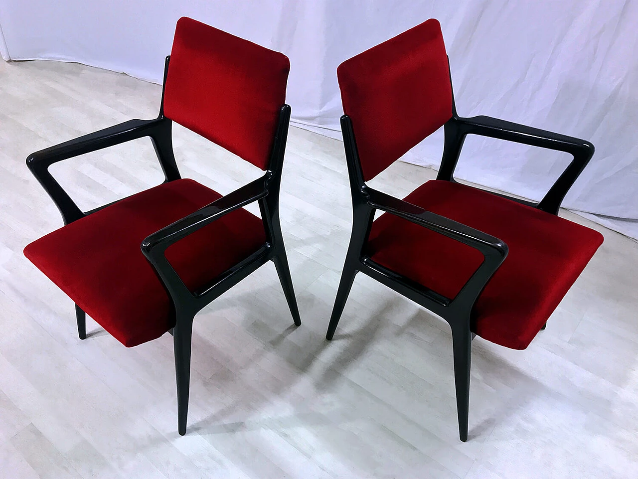 Pair of red velvet armchairs, 1950s 1361192