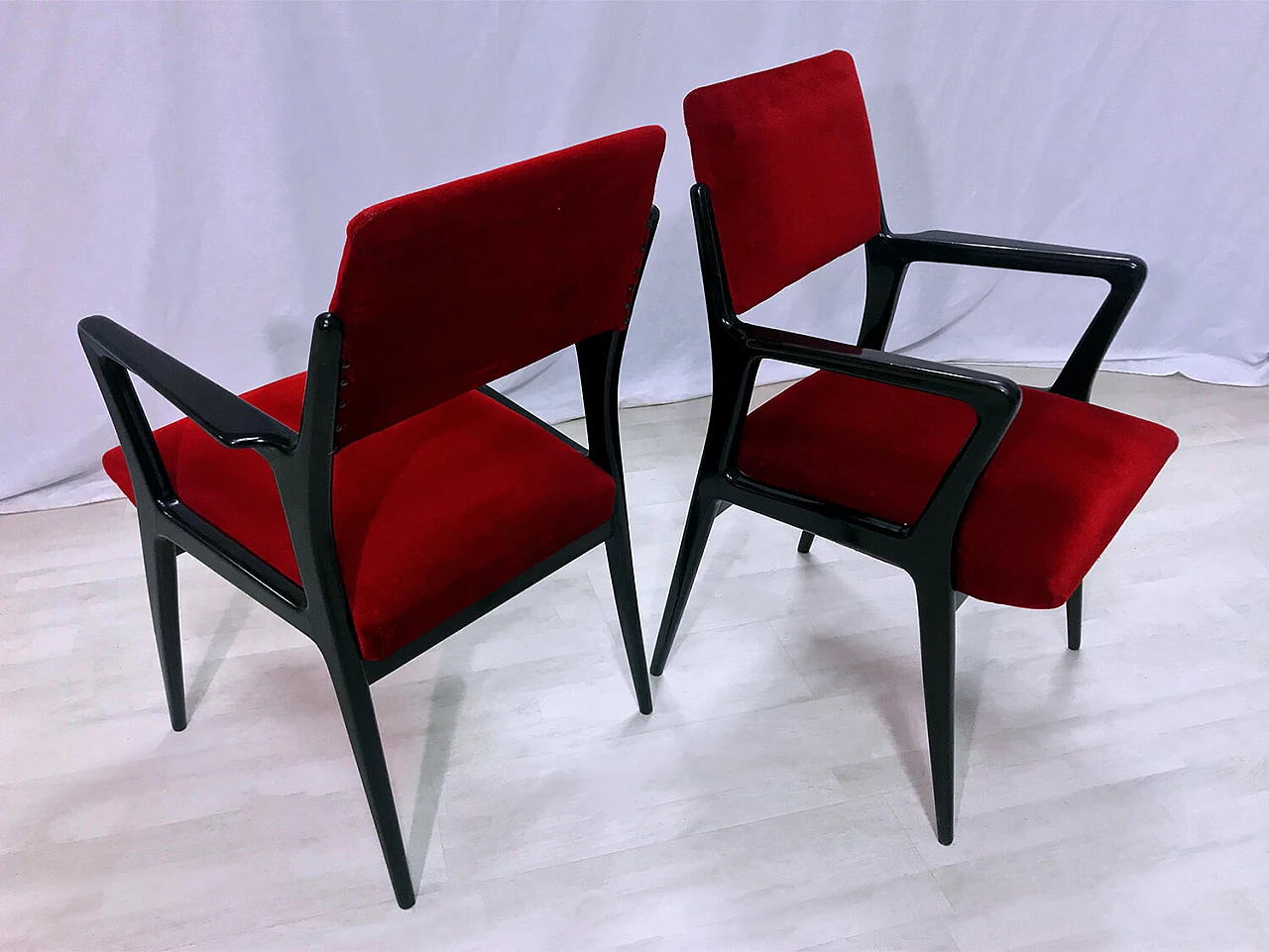 Pair of red velvet armchairs, 1950s 1361193