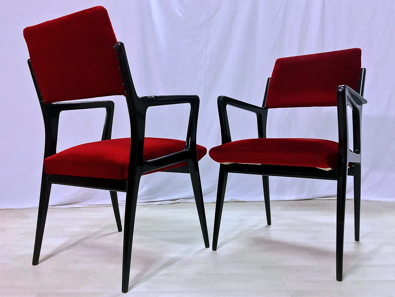 Pair of red velvet armchairs, 1950s 1361194
