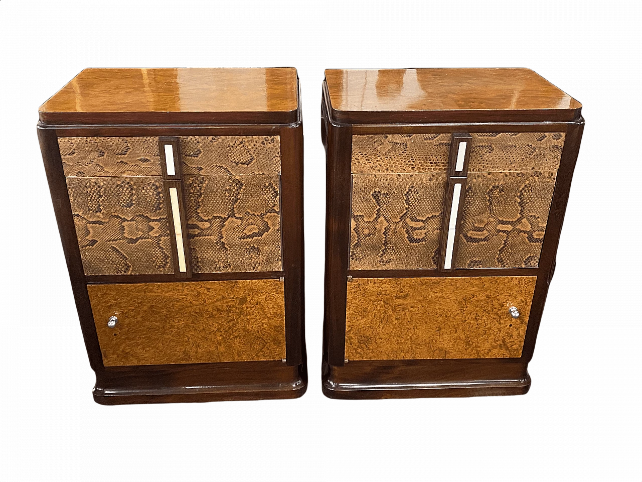 Pair of French Art Deco nightstands with python leather, 1930s 1361255