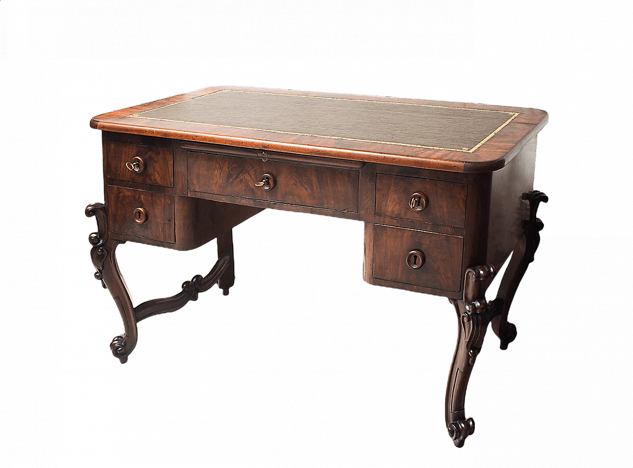 Scrivania napoletana Luigi Filippo in piuma di mogano, '800 1361256