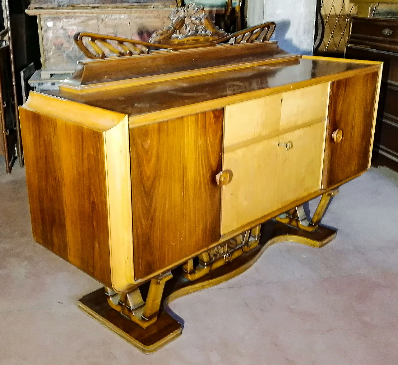 Art Deco sideboard with bar cabinet in walnut and maple, 20s 1361378