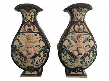 Pair of Schütz Brothers ceramic vases, 19th century