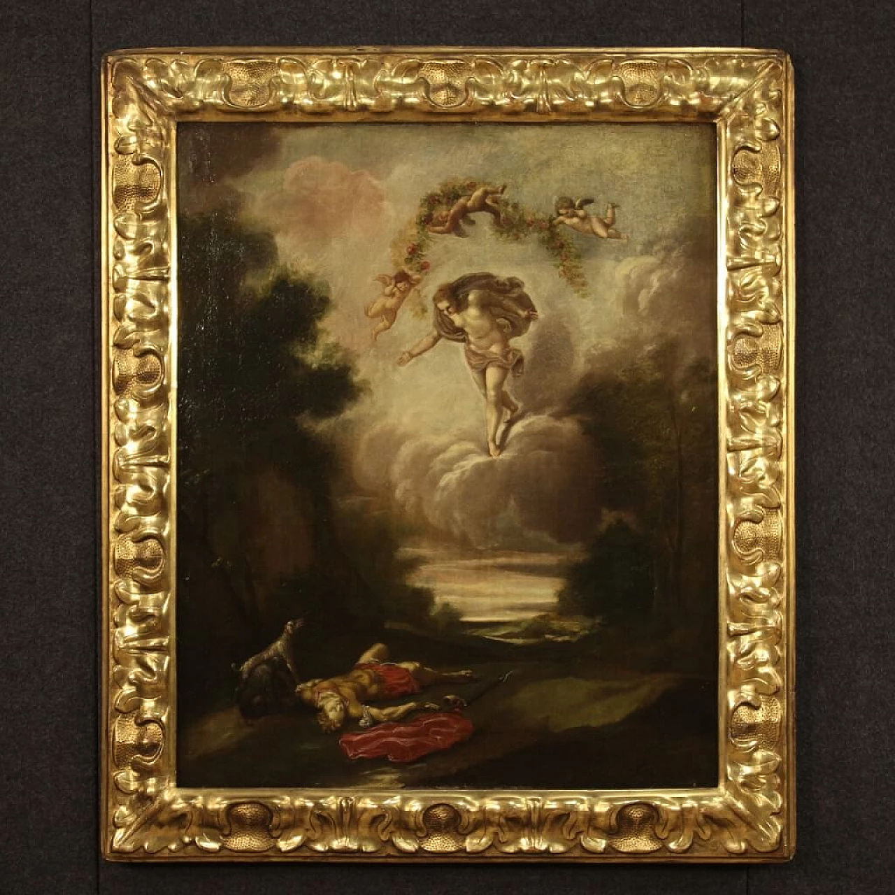 La morte di Adone, dipinto italiano olio su tela, '600 1362571