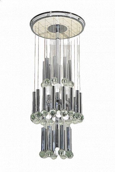 Chromed metal chandelier by Gaetano Sciolari, 1970s