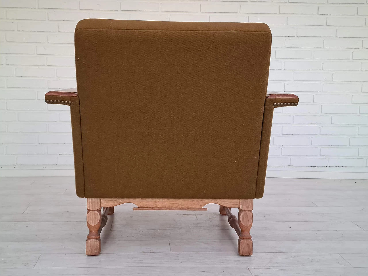 Pair of Danish oak and wool armchairs, 1970s 1363085
