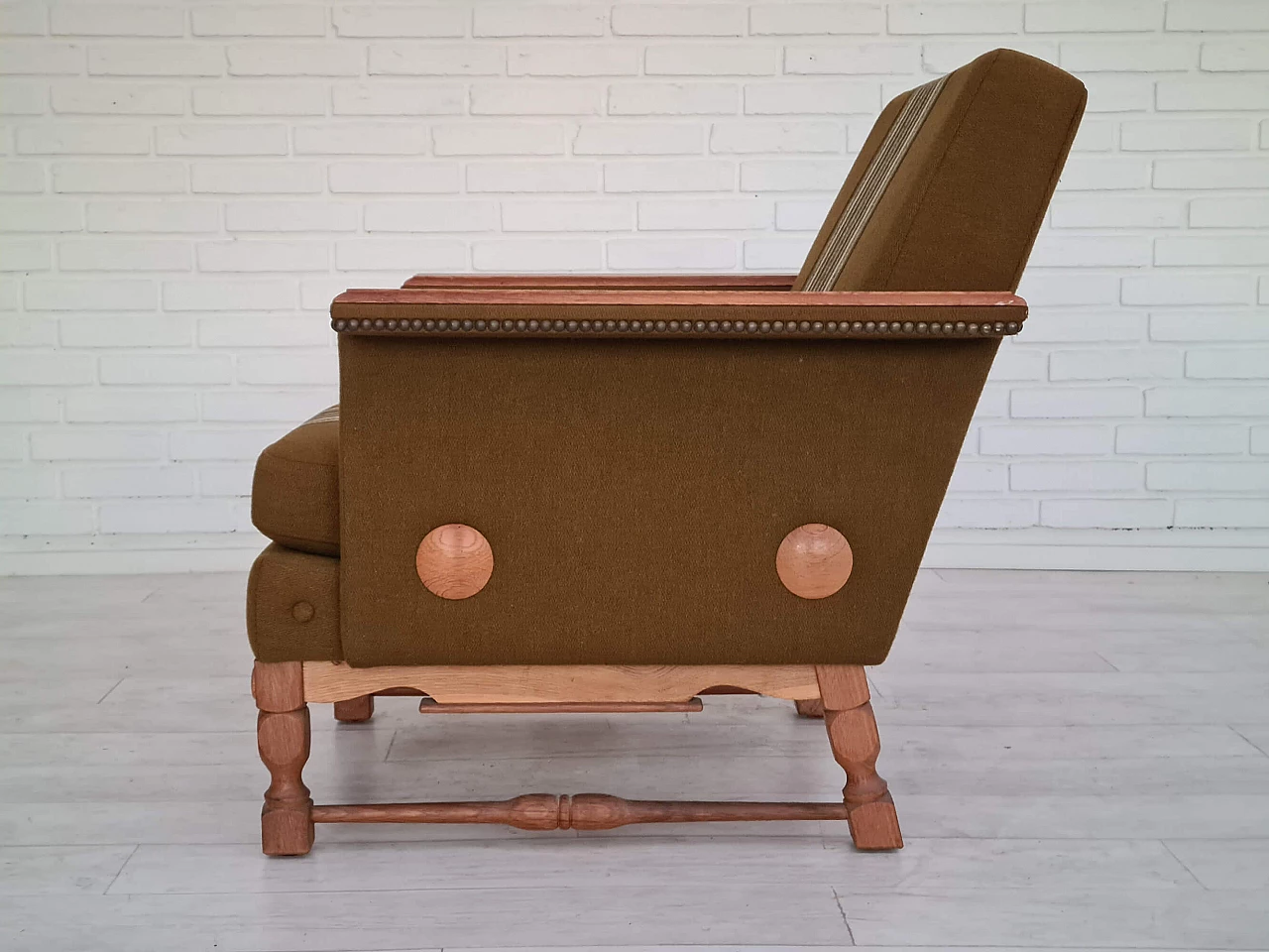 Pair of Danish oak and wool armchairs, 1970s 1363088