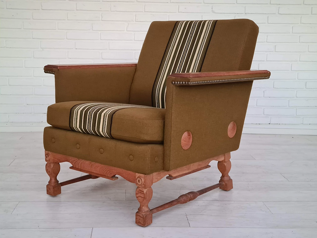 Pair of Danish oak and wool armchairs, 1970s 1363089