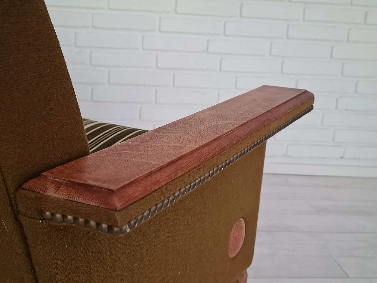 Pair of Danish oak and wool armchairs, 1970s 1363091