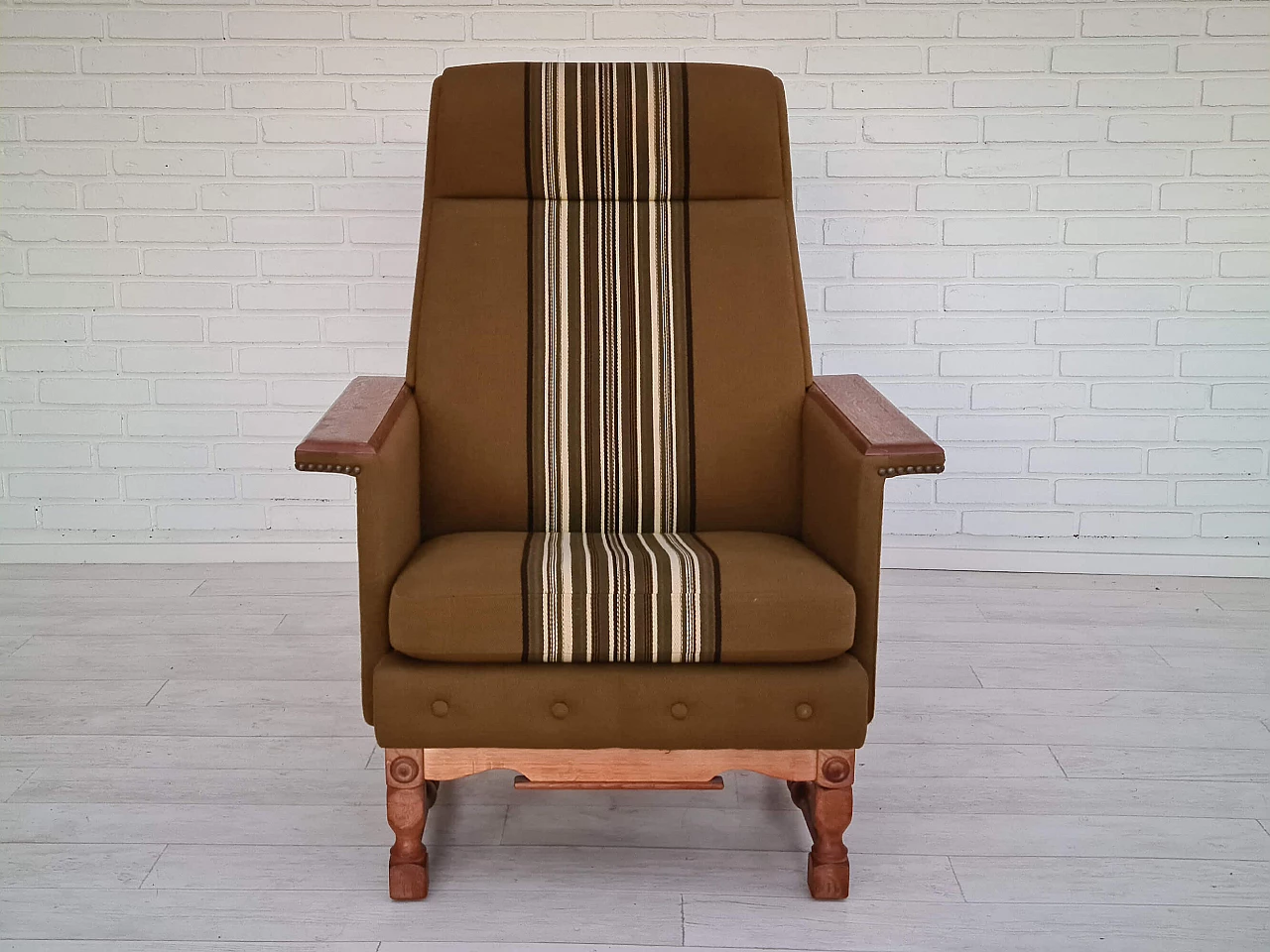 Pair of Danish oak and wool armchairs, 1970s 1363096