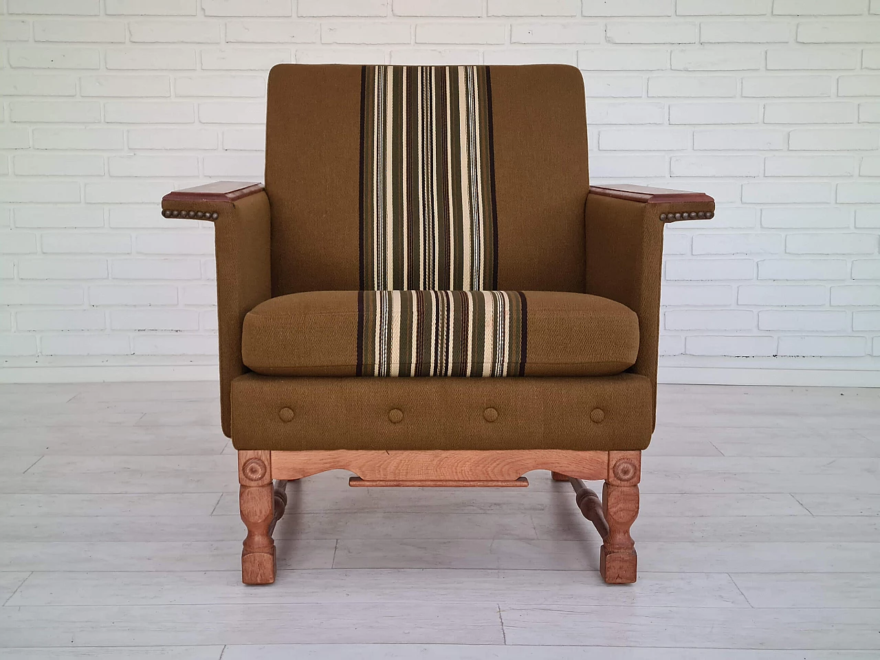Pair of Danish oak and wool armchairs, 1970s 1363104